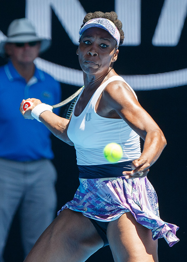 Venus Williams hits a forehand