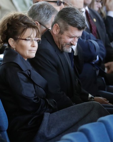 Former Alaska Gov. Sarah Palin listens to a sermon during a funeral service at the Billy Graham Library for the Rev. Billy Graham, who died last week at age 99, in Charlotte, N.C
Billy Graham, Charlotte, USA - 02 Mar 2018