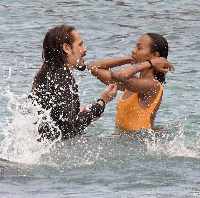 Zoe and her husband in water