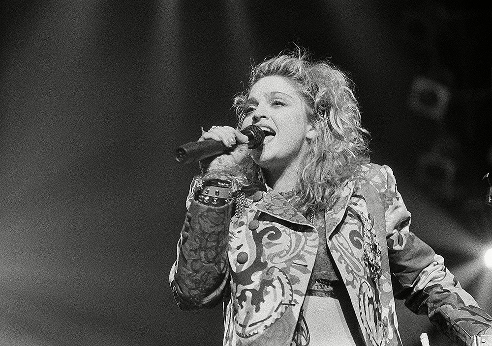 Madonna Rock star Madonna sings as she opened her first national tour at night on in Seattle. She is known for her million-seller records and movie "Desperately Seeking Susan
Madonna Pop Rock Singer, Seattle, USA