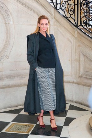 Front-row celebrities attend the Dior Haute Couture Spring-Summer 2020 fashion show in Paris, France - 20/1/2020. Pictured: Uma Thurman (Sipa via AP Images)