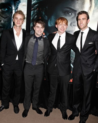 Tom Felton, Daniel Radcliffe, Rupert Grint and Matthew Lewis
'Harry Potter and the Deathly Hallows: Part 2' Film Premiere, New York, America - 11 Jul 2011