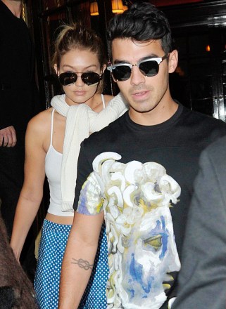 Gigi Hadid and Joe Jonas leaving Le Costes restaurantJoe Jonas and Gigi Hadid out and about, Paris, France - 27 Sep 2015