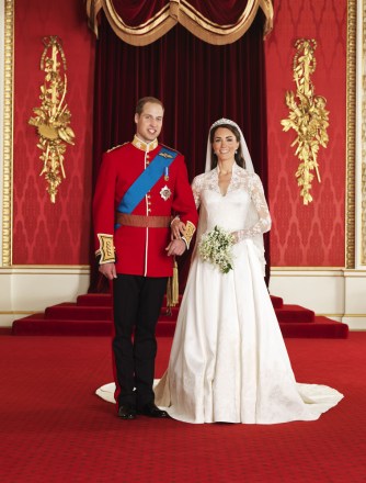 Editorial use only
Mandatory Credit: Photo by Hugo Burnand/Clarence House/REX/Shutterstock (1310831b)
Prince William Prince William with his bride Catherine the Catherine Duchess of Cambridge
Official Portraits of the wedding of Prince William and Catherine Middleton, London, Britain - 29 Apr 2011
Official Royal Wedding pictures released by Clarence House show the bride and groom in the throne room at Buckingham Palace with Bridesmaids and Page boys along with other members of the Royal Family