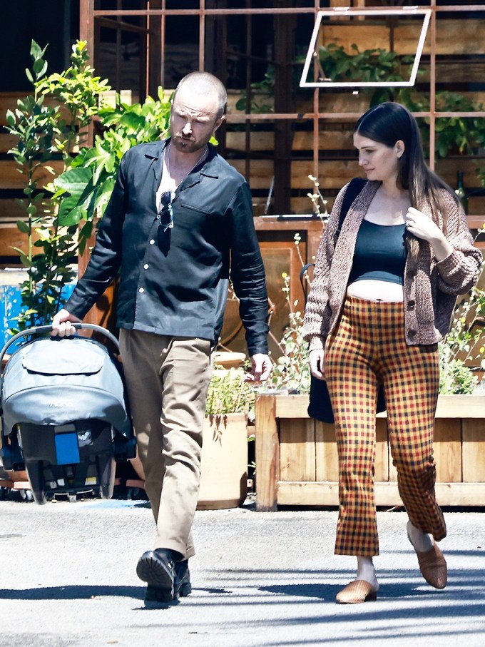 Aaron Paul & Lauren Parsekian Grab Lunch With Their Newborn