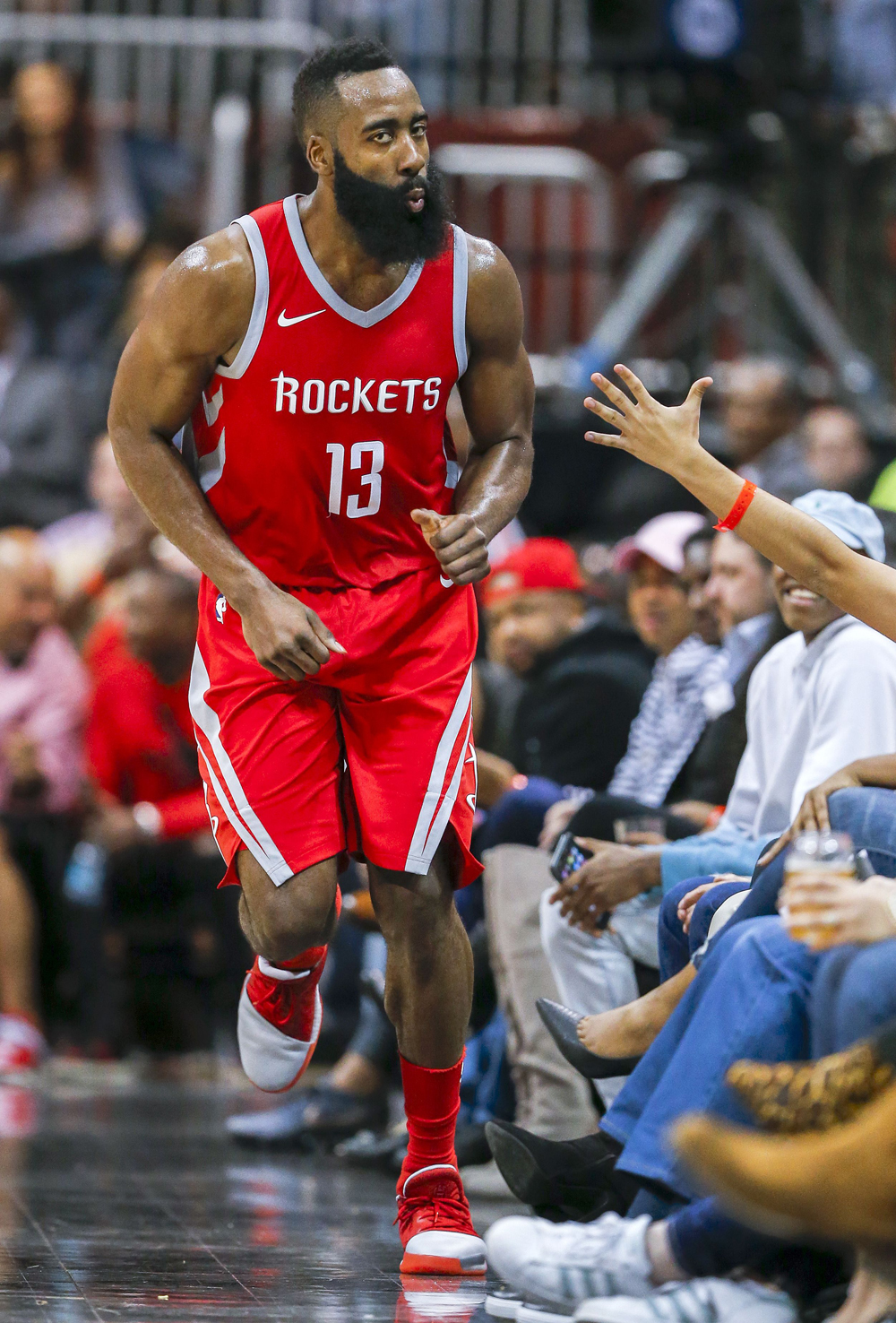 James Harden
Houston Rockets at Atlanta Hawks, USA - 03 Nov 2017
Houston Rockets guard James Harden reacts during the second half of the NBA basketball game between the Houston Rockets and the Atlanta Hawks at Philips Arena in Atlanta, Georgia, USA, 03 November 2017.