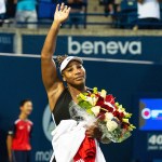 Serena Williams of the US acknowledges the crowd after her match against Belinda Bencic of Switzerland, during the second round of the National Bank Open women's tennis tournament, in Toronto, Canada, 10 August 2022.National Bank Open tennis tournament, Toronto, Canada - 10 Aug 2022
