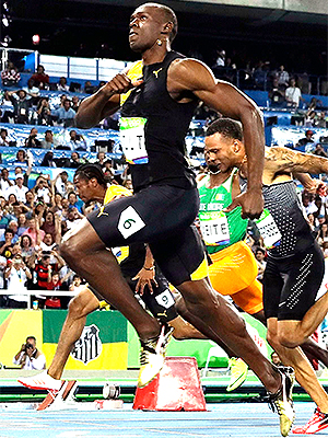 Jamaica's Usain Bolt celebrates as he crosses the line to win gold in the men's 100-meter final during the athletics competitions of the 2016 Summer Olympics at the Olympic stadium in Rio de Janeiro, BrazilRio 2016 Olympic Games, Athletics, Olympic Stadium, Brazil - 14 Aug 2016