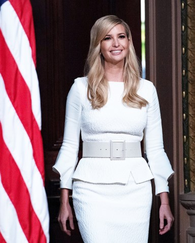 First Daughter and Advisor to the President Ivanka Trump arrives to make introductory remarks prior to President Trump making remarks at the Interagency Task Force to Monitor and Combat Trafficking in Persons annual meeting in the Indian Treaty Room of the White House.Interagency Task Force to Monitor and Combat Trafficking in Persons, Washington DC, USA - 11 Oct 2018