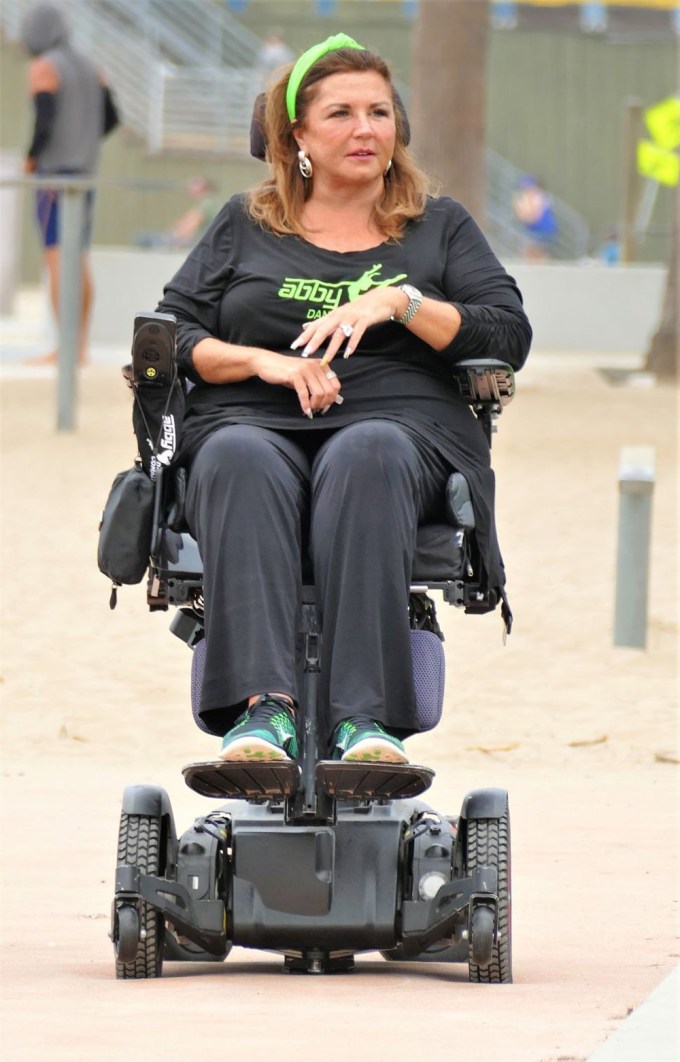 Abby Lee Miller in her wheelchair at the Santa Monica beach