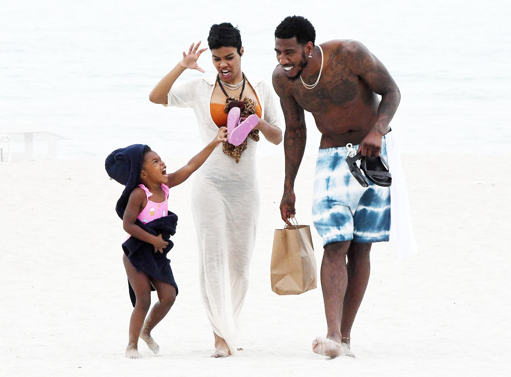 Singer Teyana Taylor enjoys a family beach day with her husband NBA Houston Rockets player Iman Shumpert and daughter in Miami Beach, Florida. 03 Jul 2019 Pictured: Teyana Taylor, Iman Shumpert. Photo credit: MEGA TheMegaAgency.com +1 888 505 6342 (Mega Agency TagID: MEGA458721_008.jpg) [Photo via Mega Agency]