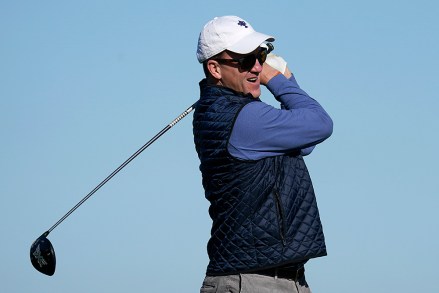 Peyton Manning follows his drive from the 16th tee of the Monterey Peninsula County Club Shore Course during the second round of the AT&T Pebble Beach National Pro-Am golf tournament, in Pebble Beach, Calif
Golf, Pebble Beach, USA - 07 Feb 2020