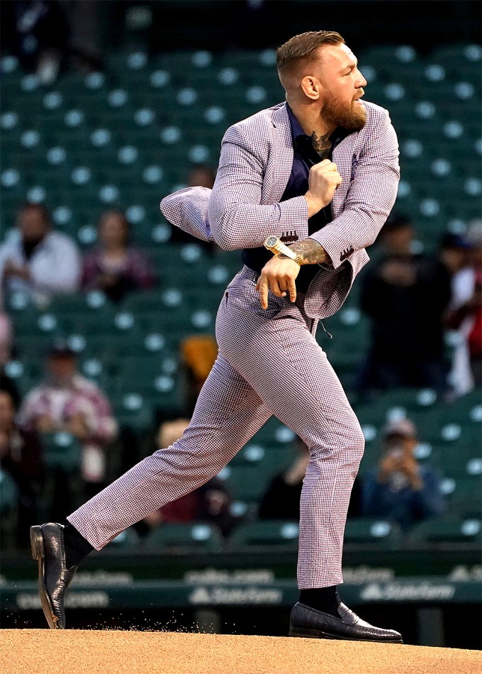 Conor McGregor throws out the first pitch at a Cubs game