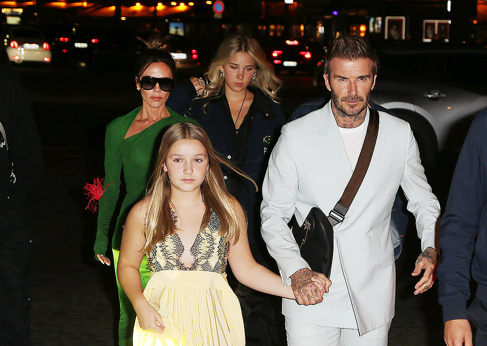 The Beckham family seen on their way to have a dinner party at La Girafe in Paris