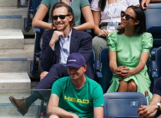 Tom Hiddleston and Zawe Ashton react alongside Johanna Konta ?s coach Dimitri Zavialoff in the player?s box as they watch Johanna Konta of Great Britain play against Karolina Pliskova of Czech Republic in the Round of 16 in the Louis Armstrong Stadium
US Open Tennis Championships, Day 7, USTA National Tennis Center, Flushing Meadows, New York, USA - 01 Sep 2019