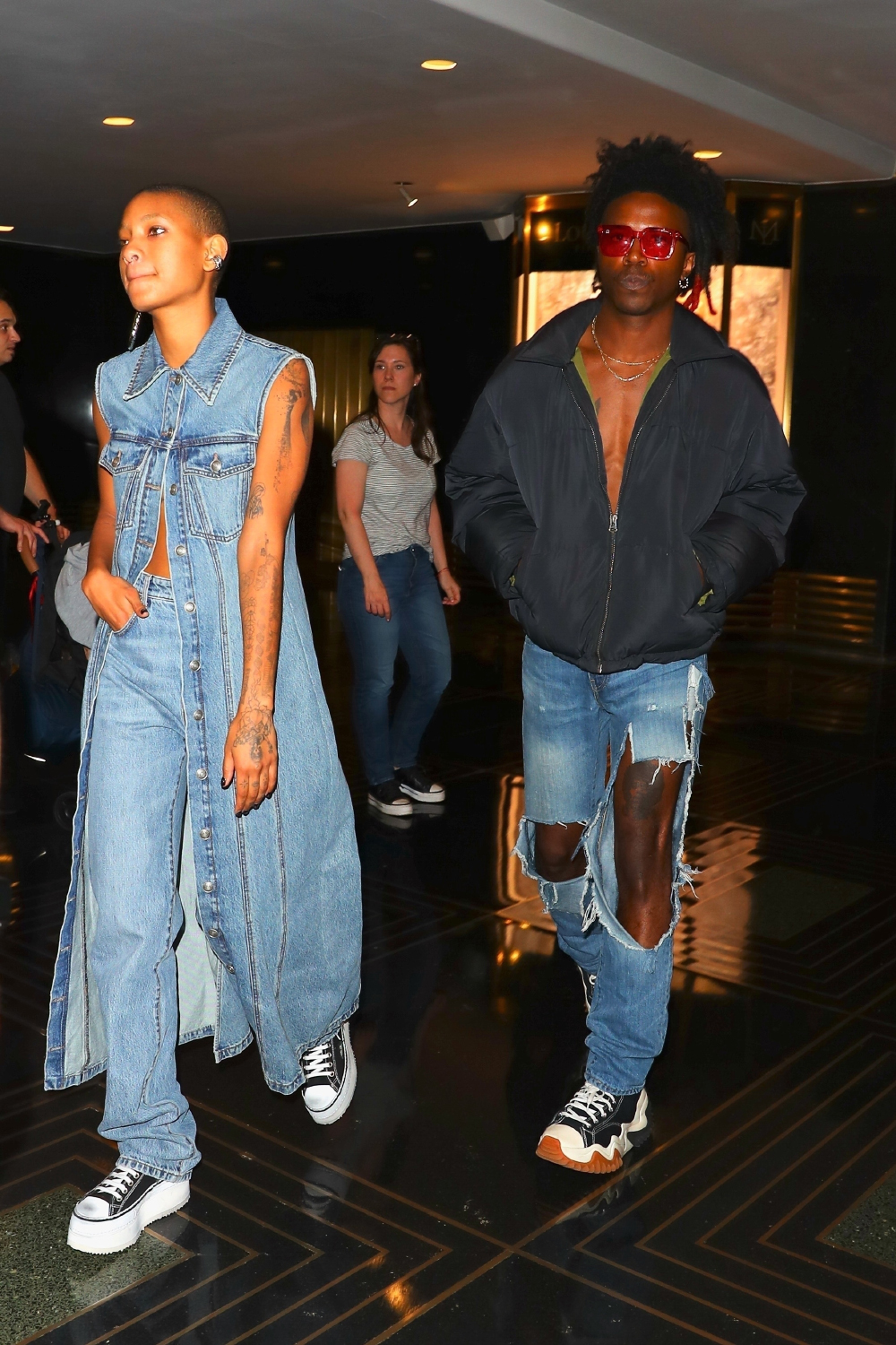 *EXCLUSIVE* Willow Smith gets quirky while leaving Roc Nation with boyfriend De'Wayne wearing matching denim outfits