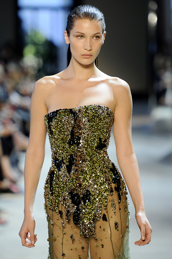 Bella Hadid walking the runway at Paris Fashion Week