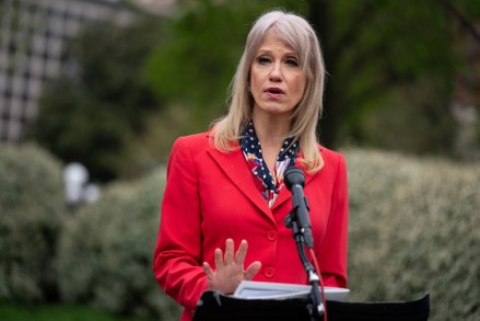 White House counselor Kellyanne Conway talks to reporters about the coronavirus, outside the White House, in WashingtonVirus Outbreak Trump, Washington, United States - 01 Apr 2020