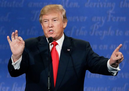 Republican presidential nominee Donald Trump speaks during the third presidential debate with Democratic presidential nominee Hillary Clinton at UNLV in Las Vegas
Campaign 2016 Debate, Las Vegas, USA - 19 Oct 2016