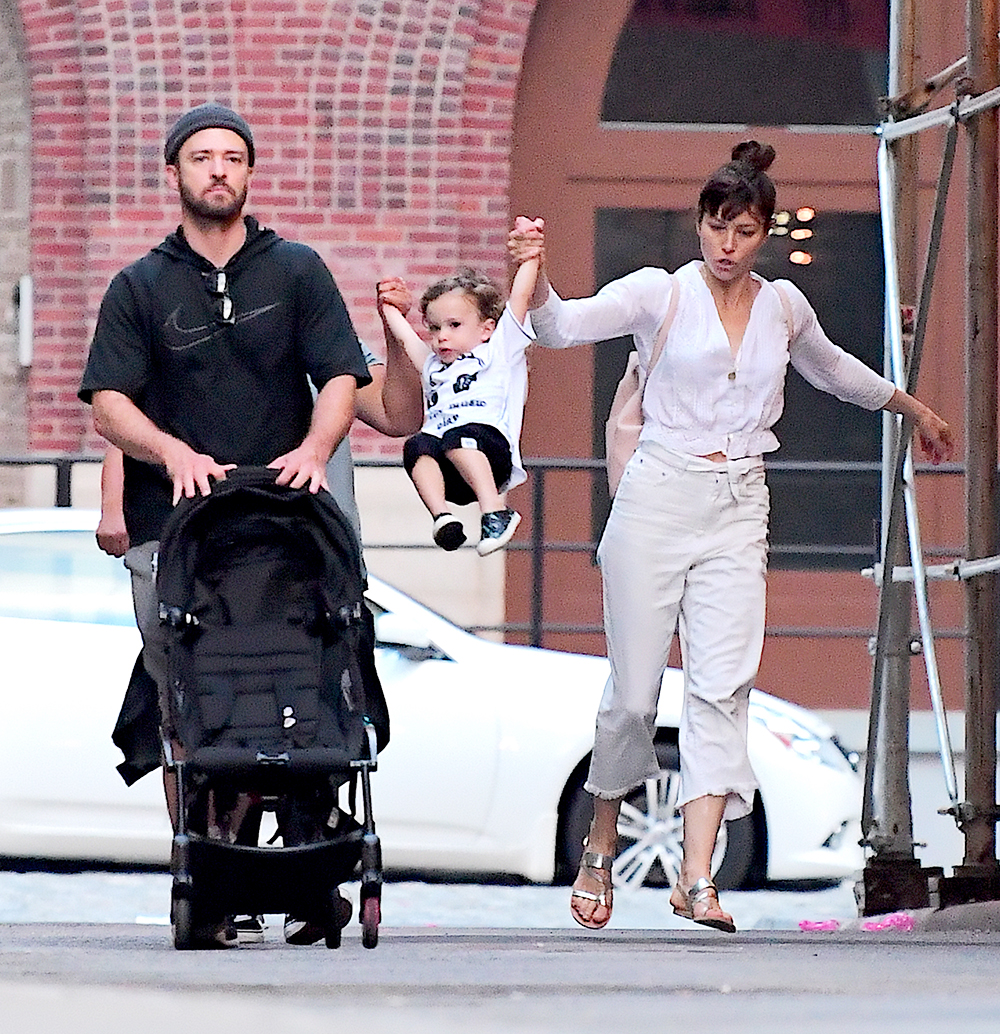 Justin Timberlake and Jessica Biel Have Adorable Moment with Son , Silas, in NYC