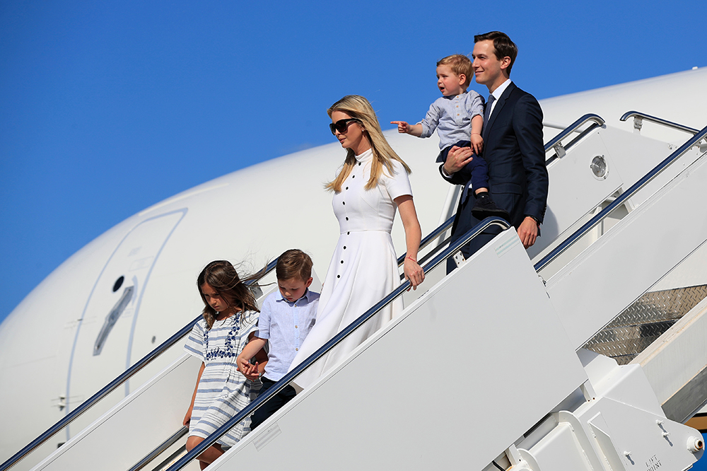 Ivanka Trump, Jared Kushner, Arabella Kushner, Joseph Kushner, Theodore Kushner, Donald Trump. Ivanka Trump and White House Senior Adviser Jared Kushner and their children Arabella, Joseph and Theodore Kushner, disembark Air Force One upon arrival at Morristown Municipal Airport, in Morristown, N.J., with President Donald Trump
Trump, Morristown, USA - 29 Jun 2018