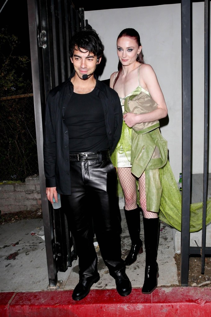 Joe Jonas and wife Sophie Turner exit a friend’s Halloween bash