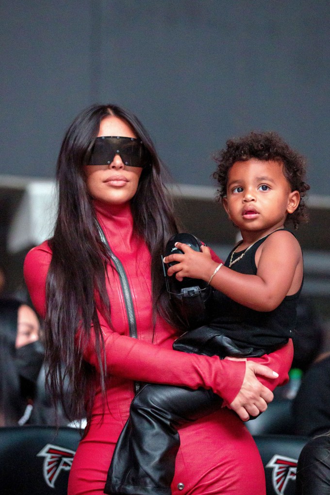 Kim Kardashian and Psalm at Kanye’s Record Listening Party