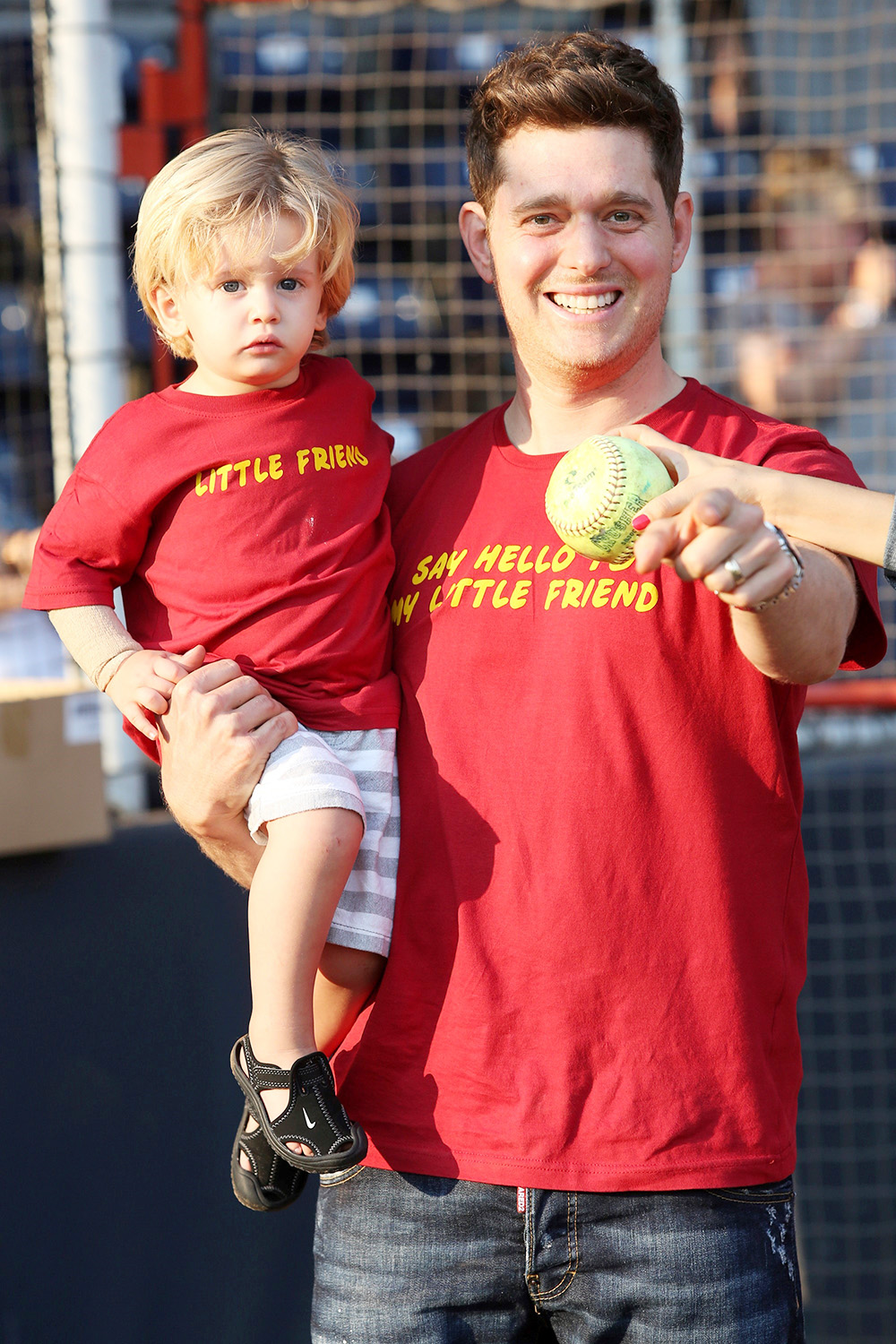 *EXCLUSIVE* ** RESTRICTIONS: WORLDWIDE EXCEPT IN CANADA, JAMAICA, MONACO, SCOTLAND ** Vancouver, BC - *EXCLUSIVE* **SHOT ON 8/12/15** Vancouver, BC - Michael Buble, wife Luisana and son Noah attend the 1st Brendan Gallagher Shriners Hospital for Kids Charity Baseball Game in Vancouver, BC Canada. Michael and his family attended to support the Local Charity event and closed the game stepping up to the plate, hitting a single out to left field. Michael's son Noah played soccer with a nerf baseball while daddy mingled after the game taking pictures with the players and fans.
 
08/13/2015 
Copyright © 2014 AKM-GSI, Inc. 
 
 
To License These Photos, Please Contact :

 Maria Buda
 (917) 242-1505
 mbuda@akmgsi.com

or
  
Steve Ginsburg
 (310) 505-8447
 (323) 423-9397
 steve@akmgsi.com
 sales@akmgsi.com