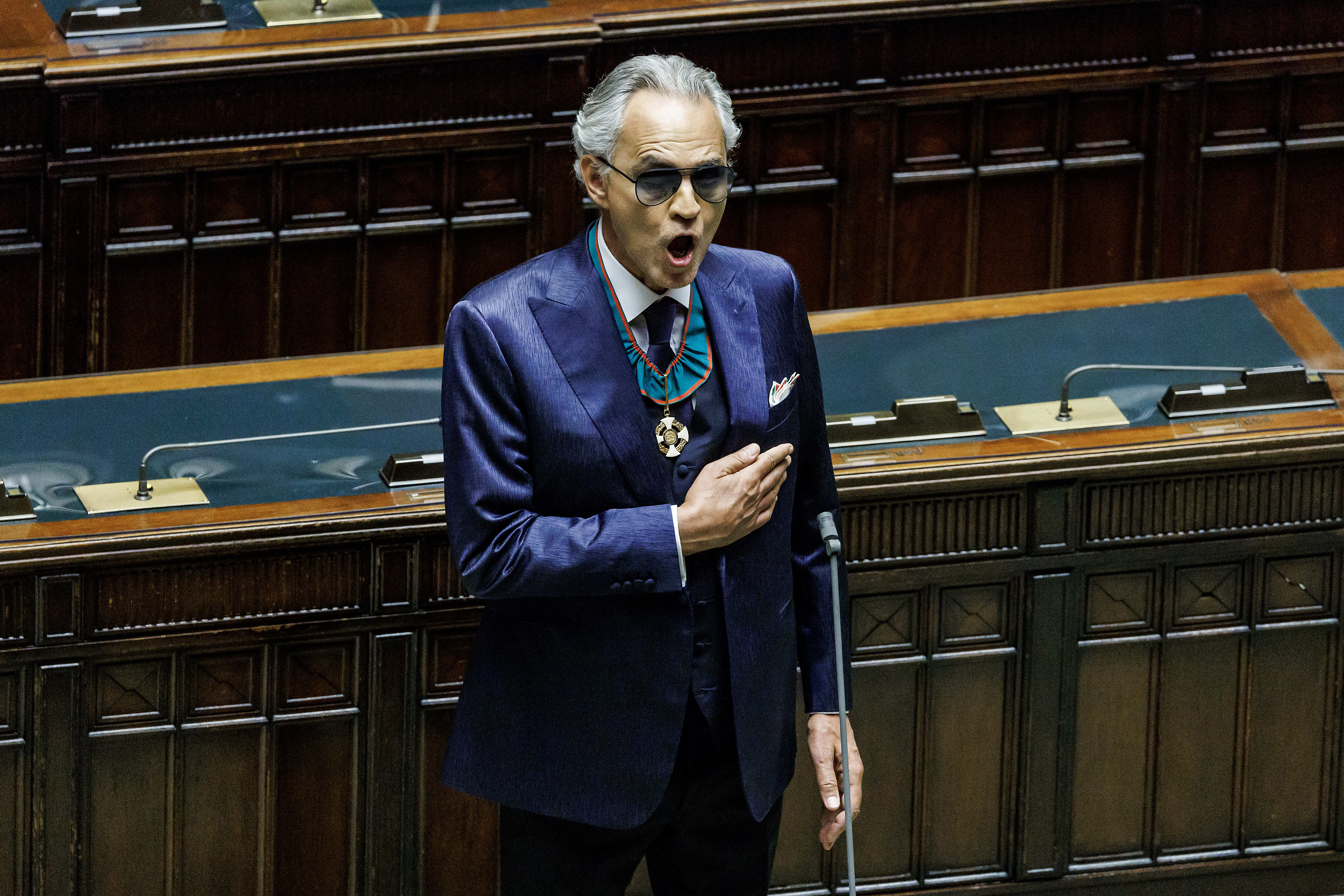 Rome (Italy) Politica Chamber of Deputies - Ceremony for the 75th anniversary of the Constitution In the pic Andrea Bocelli
Chamber of Deputies - Ceremony for the 75th Anniversary of the Constitution, Rome, Italy - 19 Sep 2023