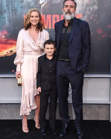 Hilarie Burton, Jeffrey Dean Morgan and Augustus MorganWarner Brothers 'Rampage' Premiere at Microsoft Theatre, Los Angeles, California, USA - 4 Apr 2018