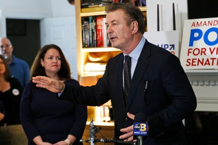 Alec Baldwin, Amanda Pohl. Actor Alec Baldwin, right, speaks to supporters of Amanda Pohl, left, candidate for Virginia Senate District 11 in her neighborhood in Midlothian, Va., . Baldwin campaigned for several candidates around the stateVirginia Election Alec Baldwin, Midlothian, USA - 22 Oct 2019