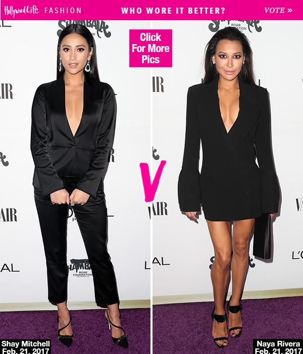 shay mitchell plunging black outfit