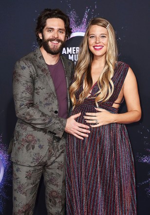 Thomas Rhett, Lauren Akins. Thomas Rhett, left, and Lauren Akins arrive at the American Music Awards, at the Microsoft Theater in Los Angeles
2019 American Music Awards - Arrivals, Los Angeles, USA - 24 Nov 2019