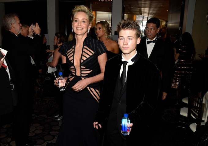 Sharon Stone & Roan Bronstein At the 2018 Golden Globes