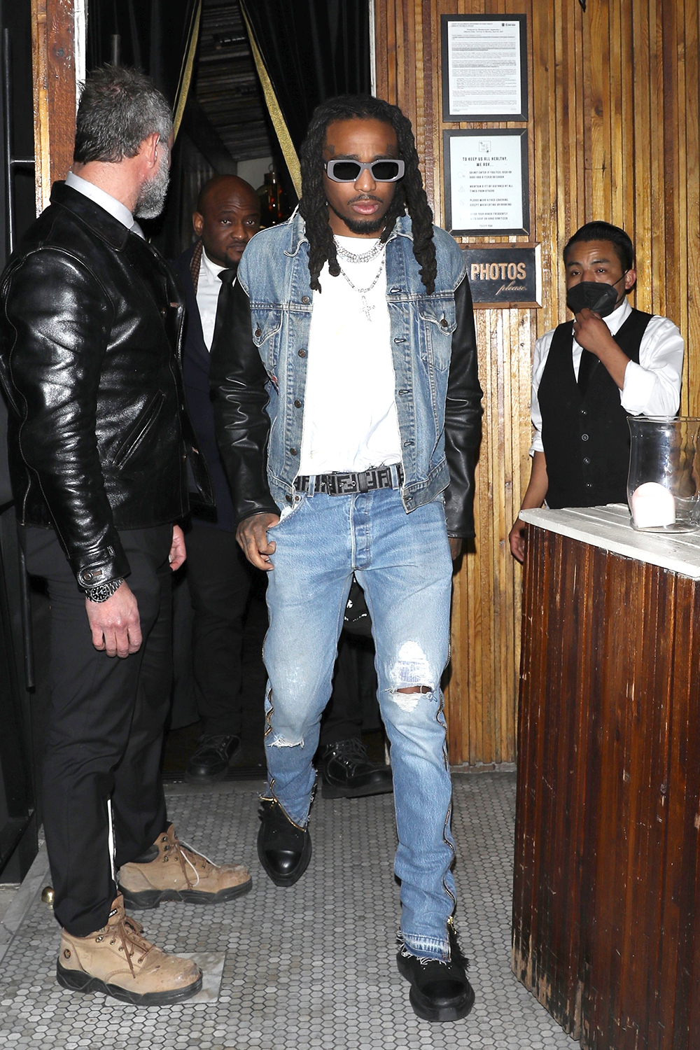 West Hollywood, CA  - Rapper Quavo keeps it casual in double denim as he leaves the Nice Guy restaurant in West Hollywood.

Pictured: Quavo

BACKGRID USA 7 MARCH 2022 

USA: +1 310 798 9111 / usasales@backgrid.com

UK: +44 208 344 2007 / uksales@backgrid.com

*UK Clients - Pictures Containing Children
Please Pixelate Face Prior To Publication*