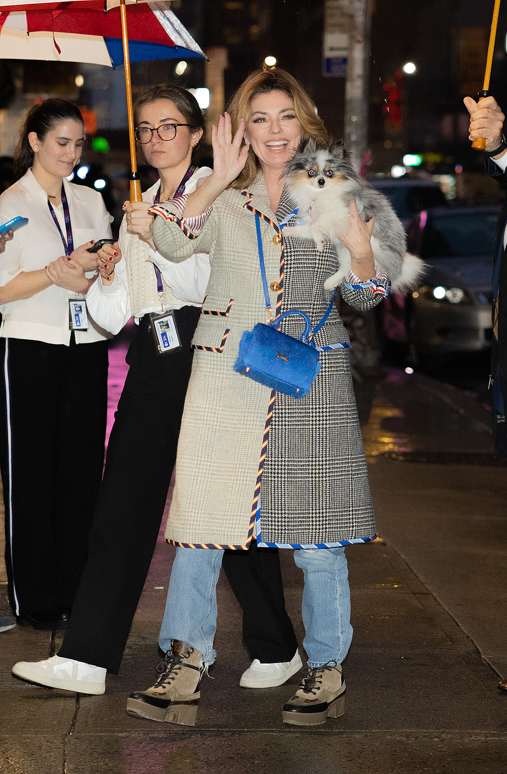 Shania Twain Arrives To The Stephen Colbert Show With Her Dog In New York City