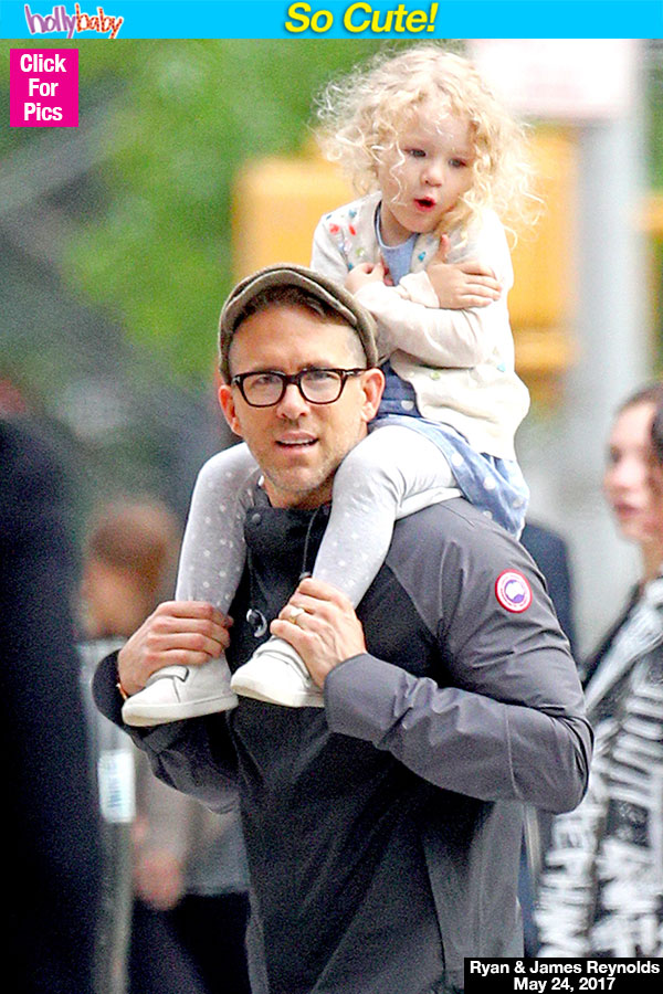 Ryan Reynolds giving 2-year-old daughter James a piggy-back ride in NYC