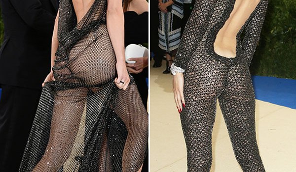 kendall jenner backless sheer dress butt thong bella hadid backless jumpsuit met gala