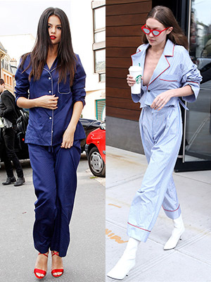 selena gomez pajama pants outfit gigi hadid pajama trend