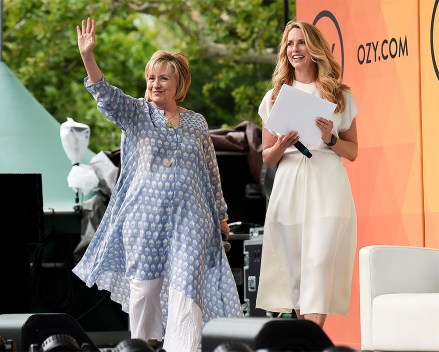 Former First Lady of The United States, Democratic presidential candidate and former Secretary of State Hillary Rodham Clinton, left, arrives for a conversation with Laurene Powell Jobs at OZY Fest in Central Park, in New York
2018 OZY Fest NYC, New York, USA - 21 Jul 2018