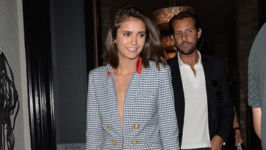 Nina Dobrev Braless Houndstooth Suit