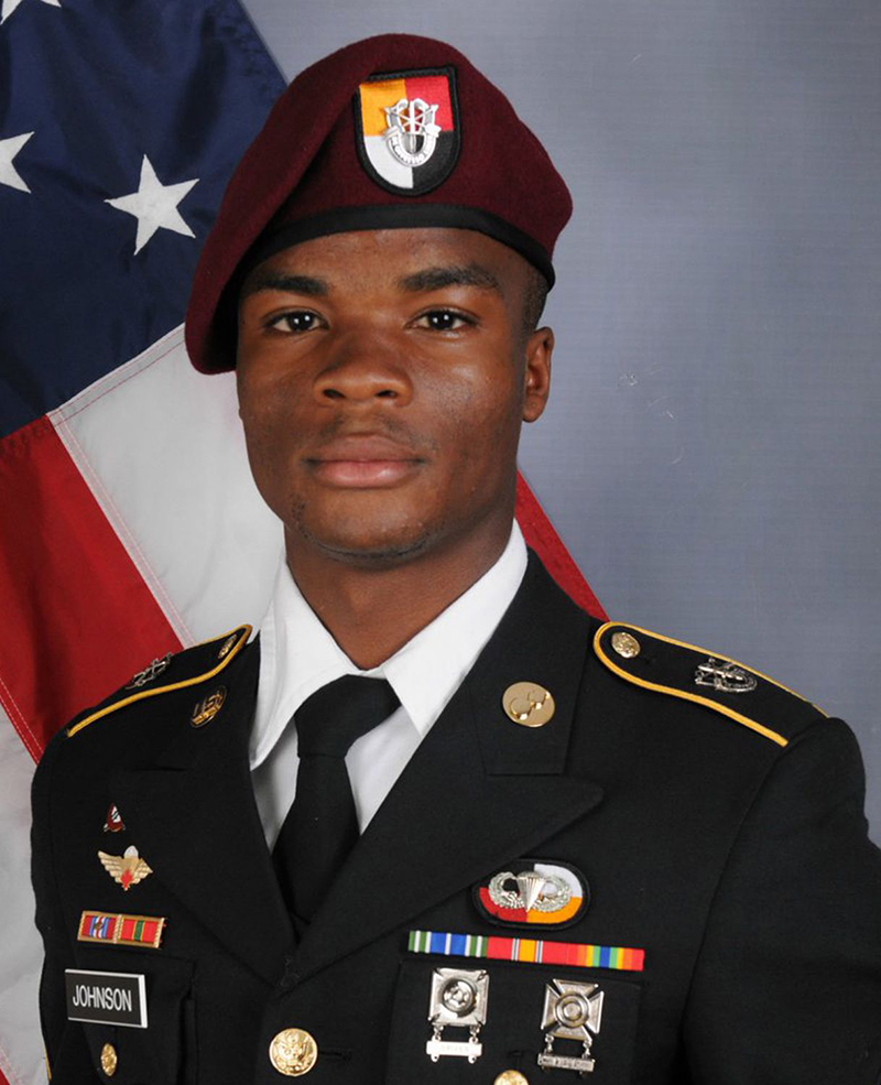 HANDOUT EDITORIAL USE ONLY/NO SALESMandatory Credit: Photo by DOD/HANDOUT/EPA-EFE/REX/Shutterstock (9144388a)La David JohnsonSergeant La David Johnson one of four US soldiers killed in Niger attack, Washington, USA - 04 Oct 2017An undated handout photo made available on 18 October 2017 by the US Department of Defense (DoD) showing US Army Sergeant La David Johnson aged 25, of Miami Gardens, Florida, USA, who was one of four US soldiers killed in the attack on US an Nigerien forces in southwest Niger on 04 October 2017. He was assigned to 3rd Special Forces Group (Airborne), Fort Bragg, North Carolina.