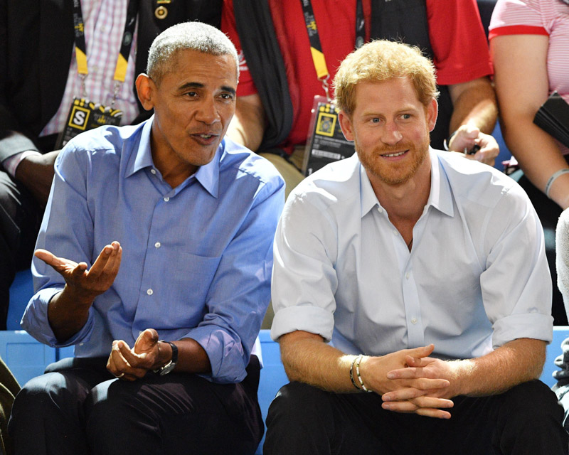 Prince Harry and former President Barack Obama watch wheelchair basketball at the Invictus Games at the Pan Am sports centre in Toronto, Canada on September 29, 2017.
Invictus Games, Toronto, Canada - 29 Sep 2017