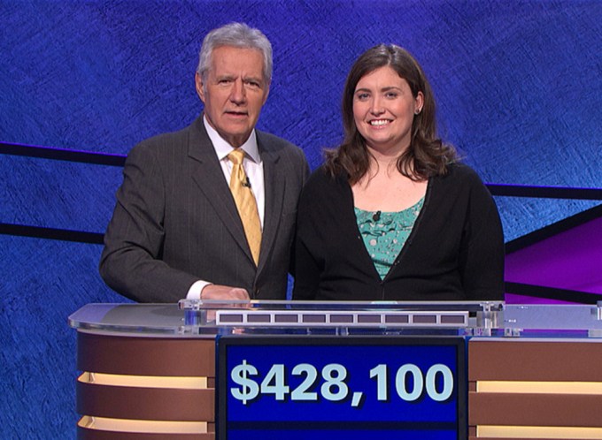 Alex Trebek With Contestant Julia Collins