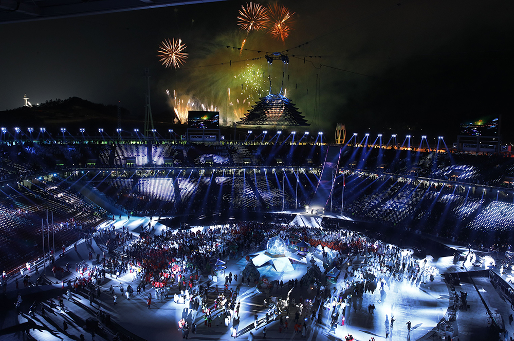 Fireworks explode during the closing ceremony of the 2018 Winter Olympics in Pyeongchang, South Korea
Olympics Closing Ceremony, Pyeongchang, South Korea - 25 Feb 2018