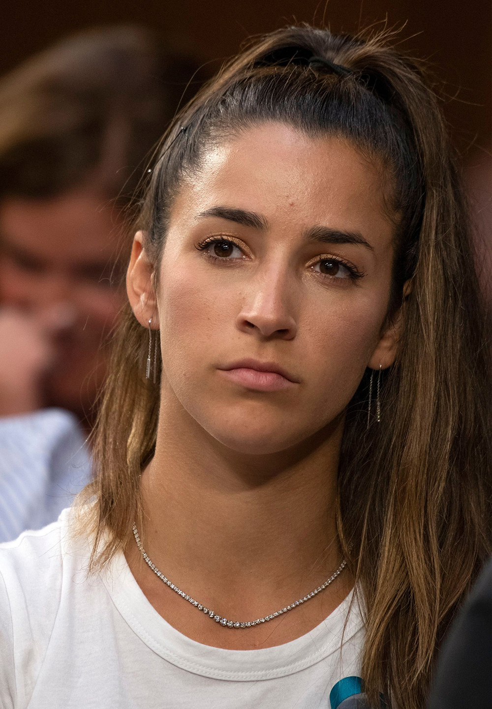 American gymnast and two-time Olympic gold medalist Aly Raisman listens as the United States Senate Committee on Commerce, Science and Transportation Subcommittee on Consumer Protection, Product Safety, Insurance, and Data Security holds a hearing "Regarding the Future of Amateur Athlete Safety" on Capitol Hill  Raisman is one of the many victims sexually abused by former US Olympic team physician, Larry Nassar.
Senate Commerce, Science and Transportation subcommittee hearing on 'Strengthening and Empowering US Amateur Athletes - Moving Forward With Solutions'., Washington, USA - 24 Jul 2018