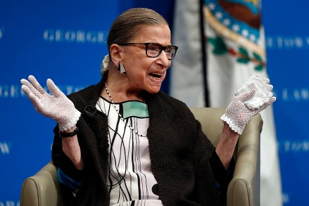 In this Sept. 20, 2017 photo, U.S. Supreme Court Justice Ruth Bader Ginsburg reacts to applause as she is introduced by William Treanor, Dean and Executive Vice President of Georgetown University Law Center, at the Georgetown University Law Center campus in Washington.  During a speech in September at Georgetown University’s law school the 84-year-old referred to herself as “Rapid Ruth” and to Justice Sonia Sotomayor as “Swift Sonia.”  The Supreme Court on Wednesday handed down its first opinion in a case heard this term. And it was Ginsburg, the court’s oldest justice, who authored the unanimous opinion.  (AP Photo/Carolyn Kaster)