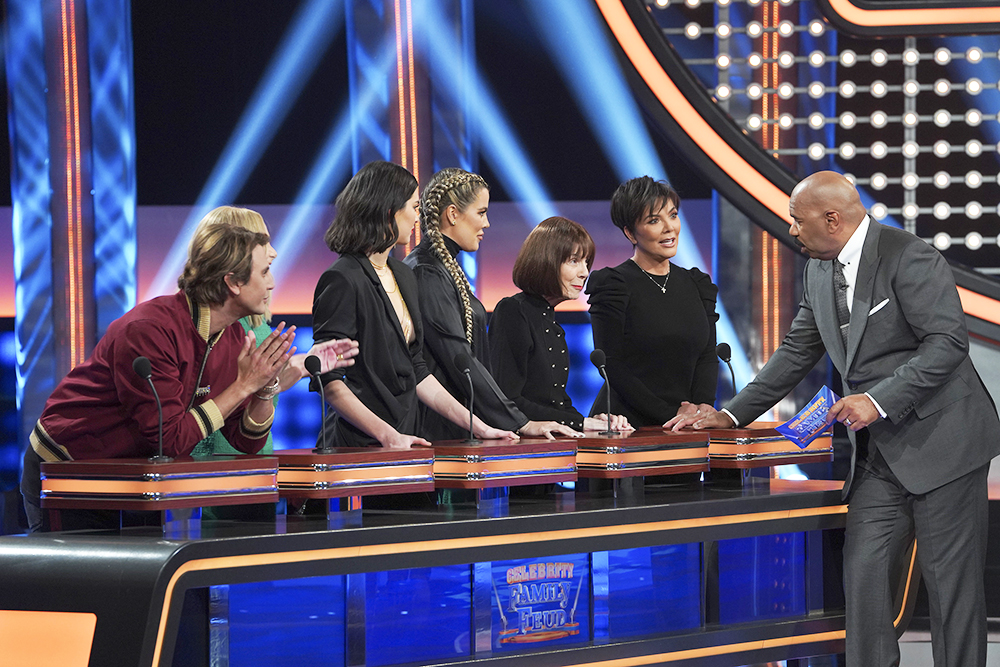 CELEBRITY FAMILY FEUD - "The Kardashian Family vs. The West Family" - The hour-long episode will feature the family that everyone has been waiting to see battle it out on "Celebrity Family Feud," the Kardashian family vs. the West family! The season premiere of "Celebrity Family Feud" airs SUNDAY, JUNE 10 (8:00-9:00 p.m. EDT), on The ABC Television Network. (ABC/Byron Cohen)
JONATHAN CHEBAN, KENDALL JENNER, KHLOE KARDASHIAN, MARY JO SHANNON, KRIS JENNER, STEVE HARVEY