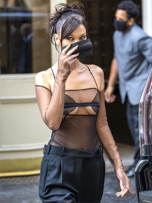 Bella Hadid stuns as she is dressed to the nines in a sheer black top and bra combo. The mega-model even accessorizes with a matching facemask for Covid.Pictured: Bella HadidRef: SPL5183938 280820 NON-EXCLUSIVEPicture by: Richard Harbus / SplashNews.comSplash News and PicturesUSA: +1 310-525-5808London: +44 (0)20 8126 1009Berlin: +49 175 3764 166photodesk@splashnews.comWorld Rights