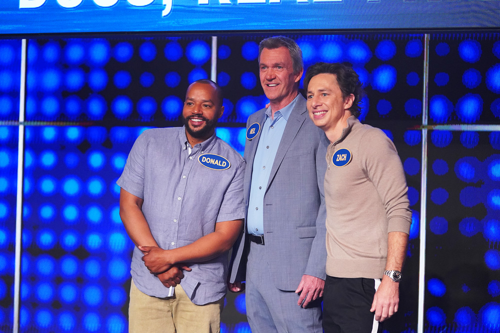 CELEBRITY FAMILY FEUD- “Zach Braff & Donald Faison vs. Neil Flynn and Wendi McLendon-Covey vs. Patrick Warburton” – It’s an epic “family” reunion when the cast of “Scrubs,” led by Zach Braff and Donald Faison, face off against Neil Flynn and his “Beer Shark Mice” improv crew as they test their skills and compete for charity. In the next game, actor Wendi McClendon-Covey, along with her family and “Generation Ripe” podcast partner, go head-to-head against actor Patrick Warburton and his family in an all-new episode airing SUNDAY, JUNE 13 (8:00-9:00 p.m. EDT), on ABC. (ABC/Eric McCandless)
DONALD FAISON, NEIL FLYNN, ZACH BRAFF